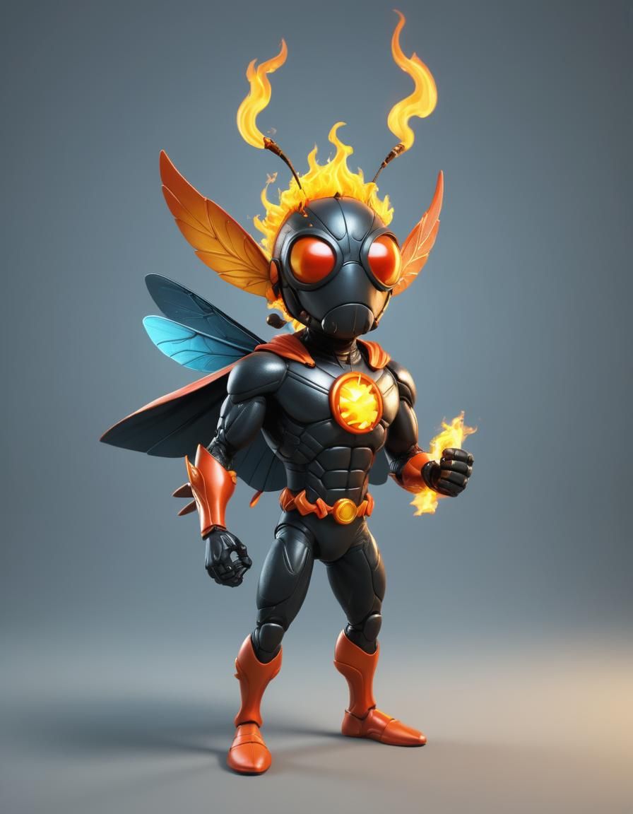 Flaming Fly Superhero in 3D