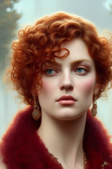 Red-Headed Goddess Portrait with Lace and Ribbon