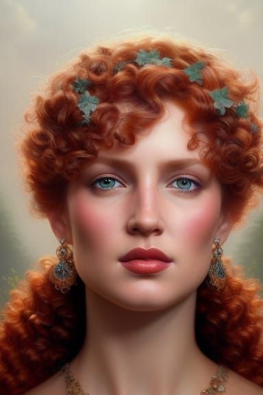 Red-Haired Goddess Portrait in Hyperrealistic Style