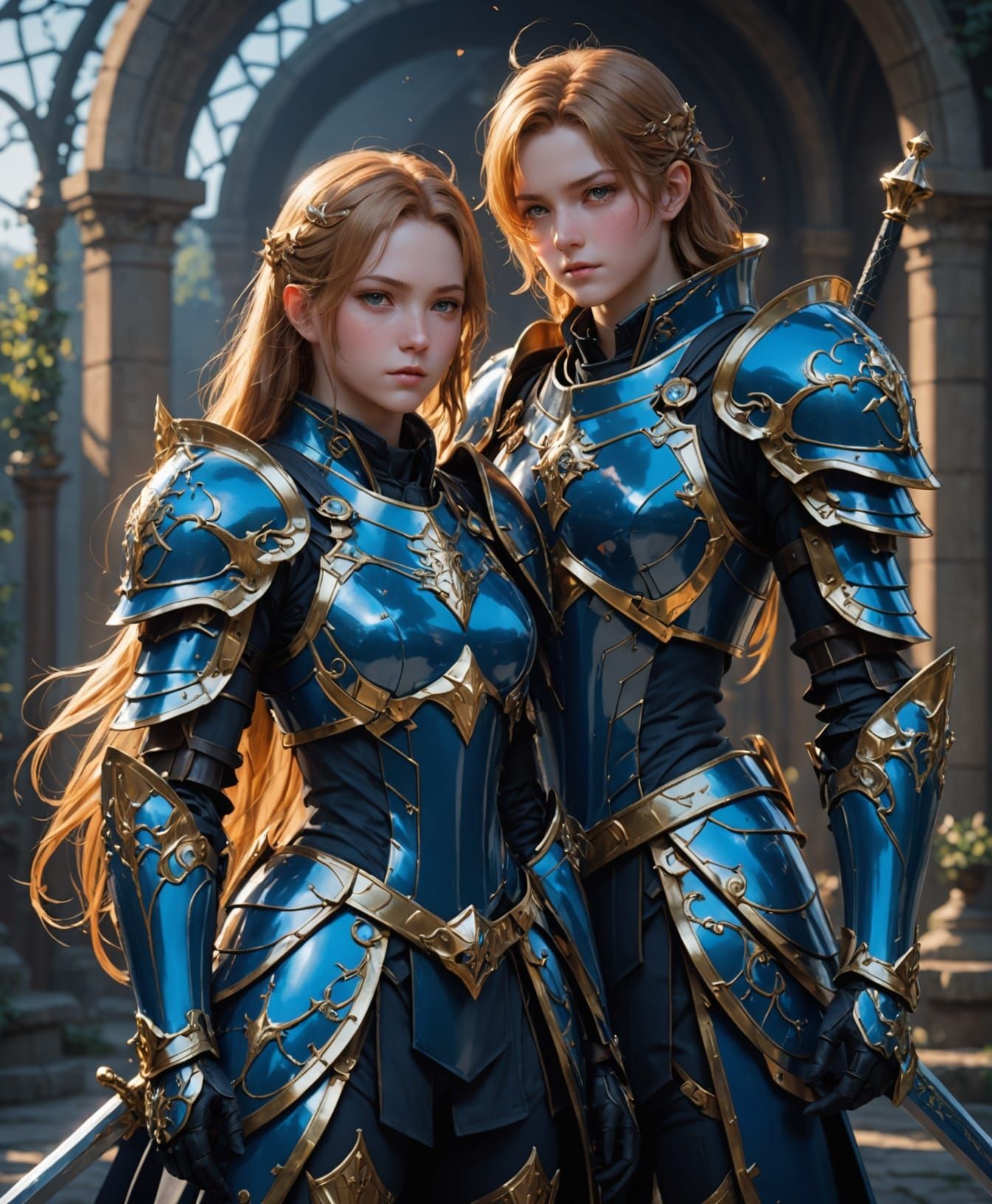 Zodiac Gemini Knight, By artist "anime", 3d anime art, inspired by WLOP, Artstation, #genshinimpact pixiv, extremely det...