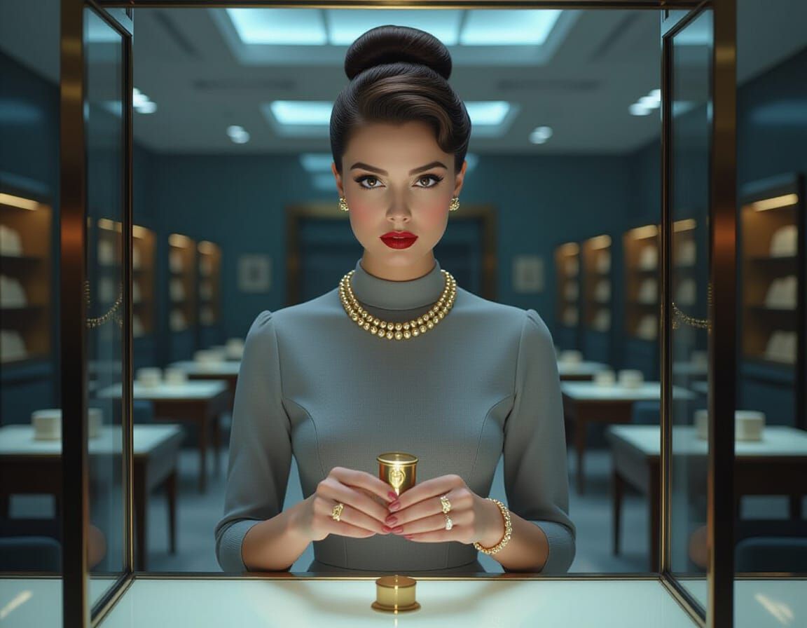 Elegant 1960s Woman in Department Store, Digital Art