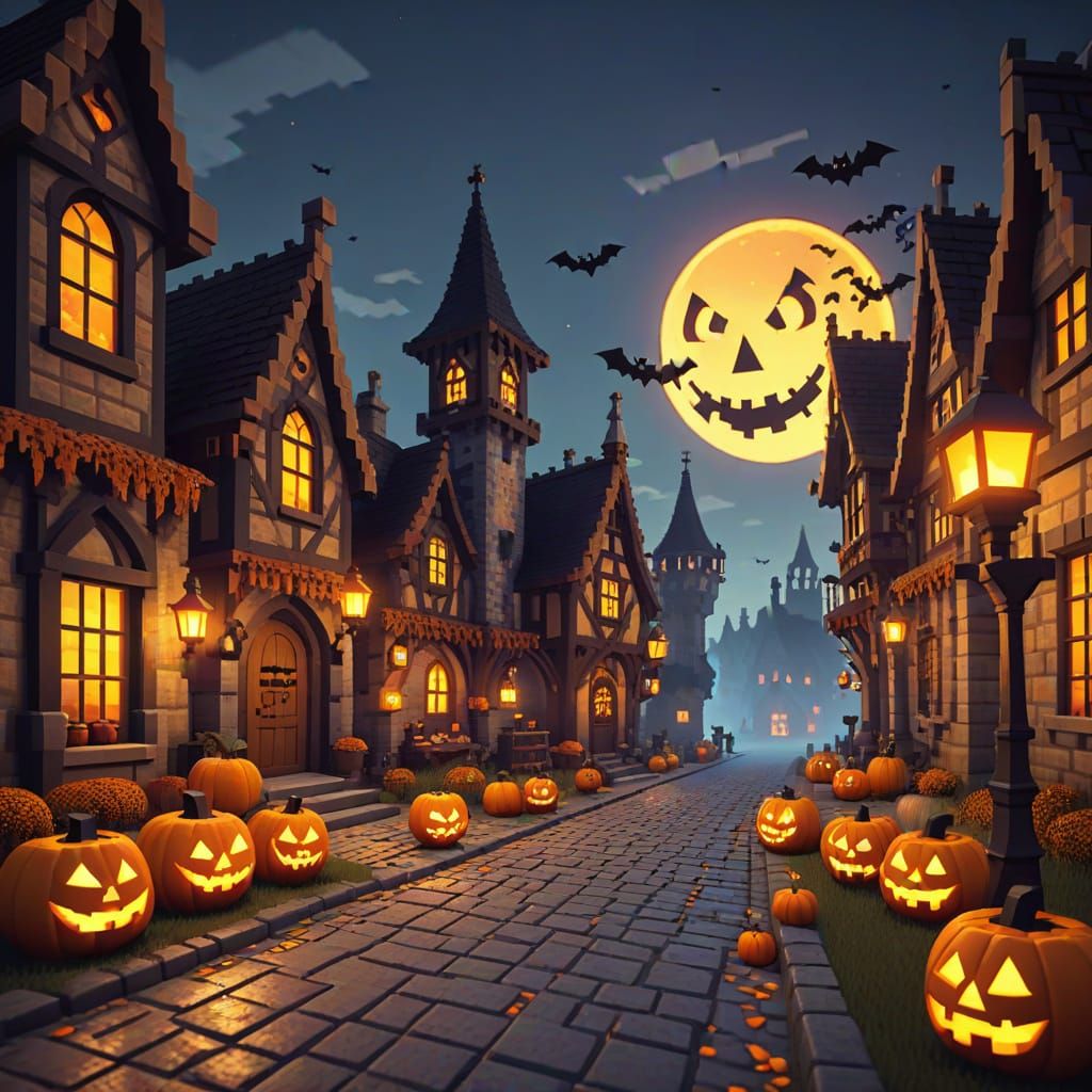 minecraft-style halloween scene