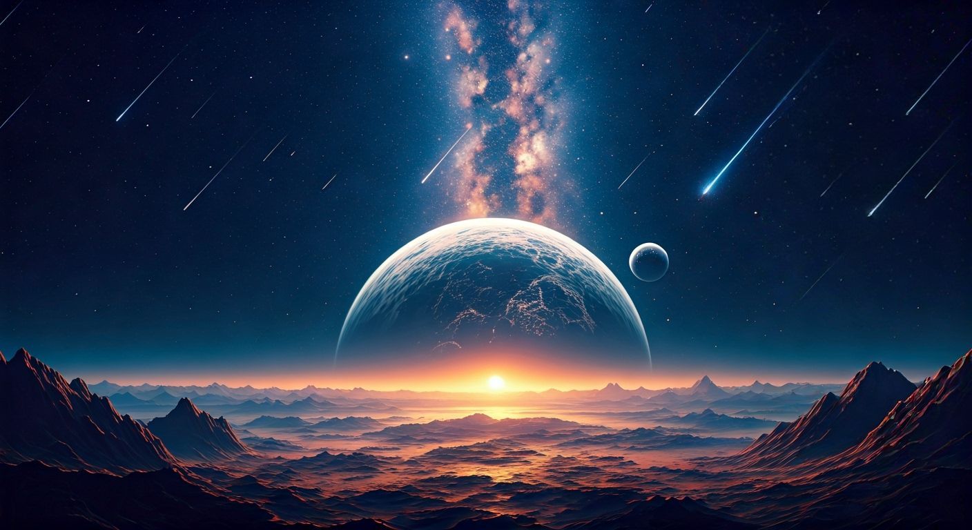 Vibrant Starscape Over Alien Landscape with Three Moons