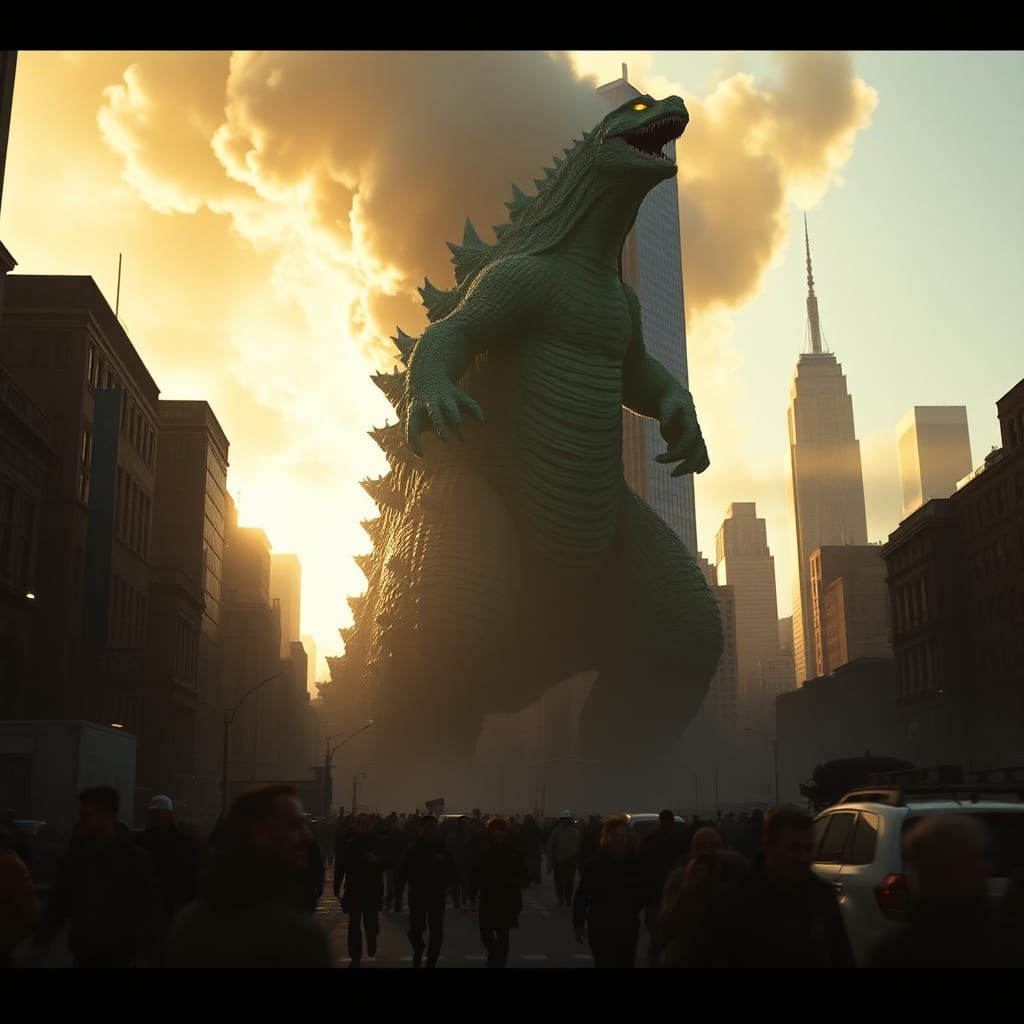 Godzilla-like Monster Topples Twin Towers in Cinematic Rende...