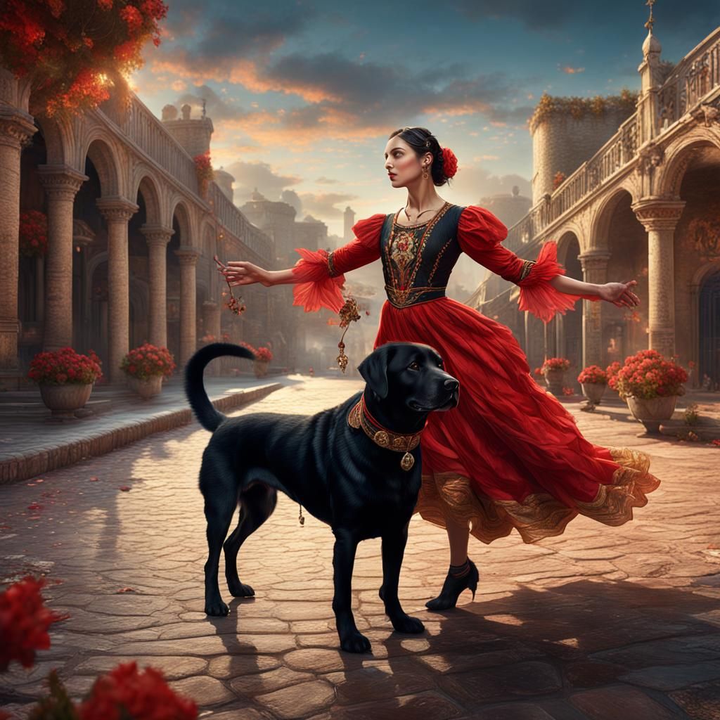 Dog-Headed Spanish Dancer in Detailed Matte Painting