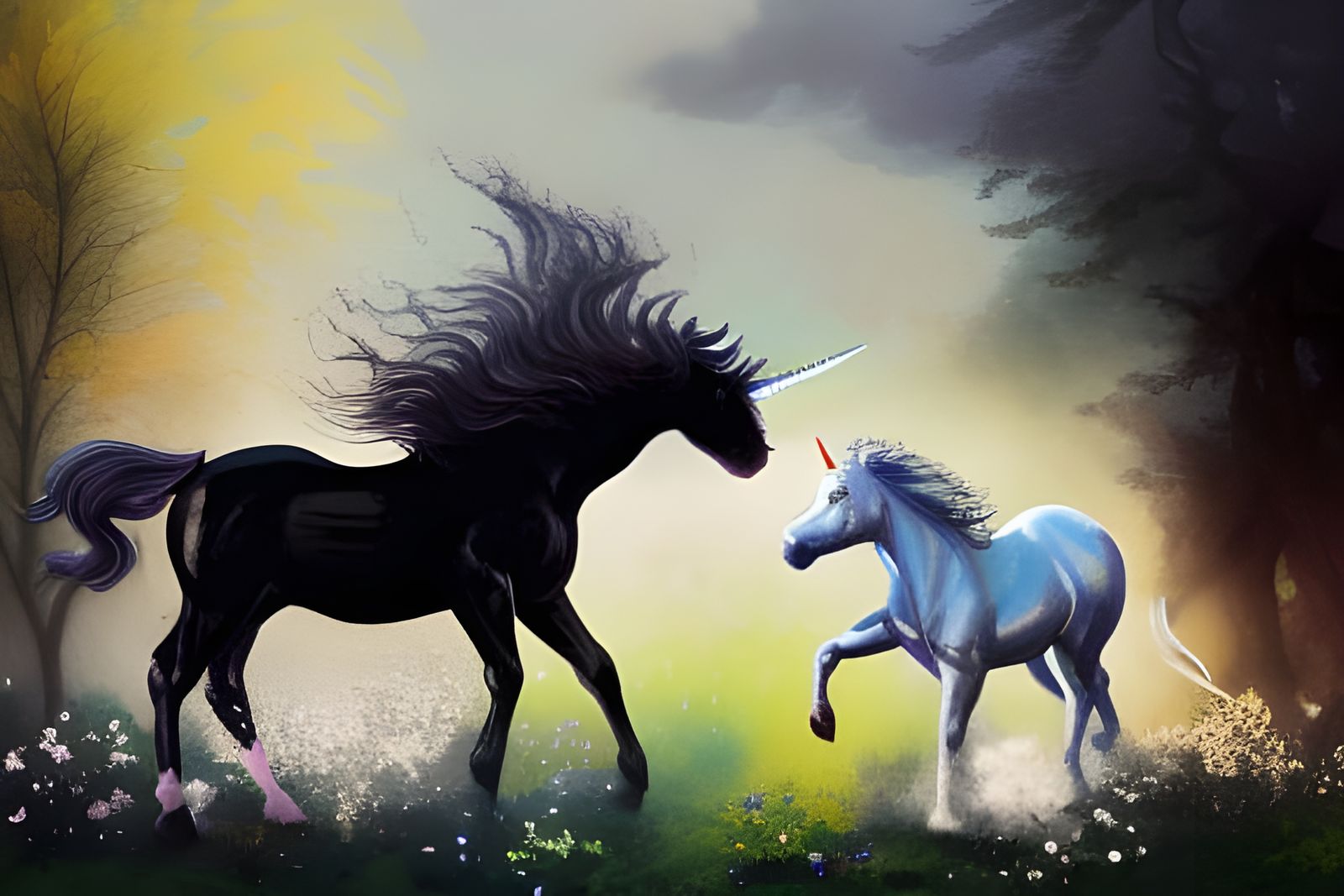 Black and White Unicorns Face Off