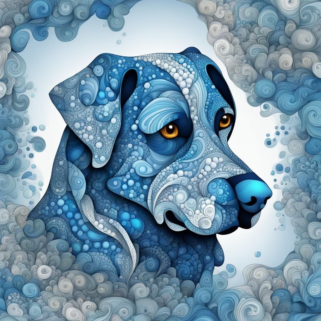 Vibrant Blue Canine Unfolds in Fractal Waves