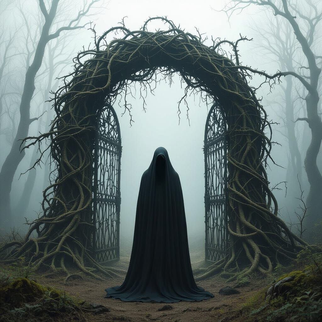 Mysterious Figure at Colossal Vine Gate