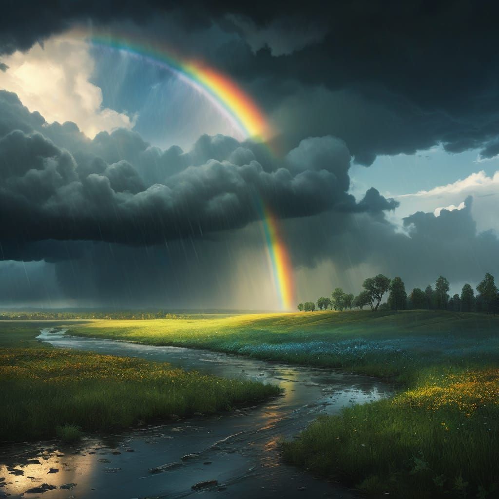 Surreal Landscape Split Between Storm and Sunshine