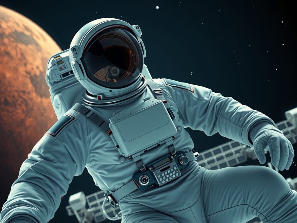 Astronaut in Pristine White Space Suit on ISS Spacewalk