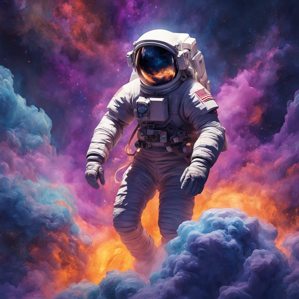 Astronaut Floats in Ethereal Foam Nebula