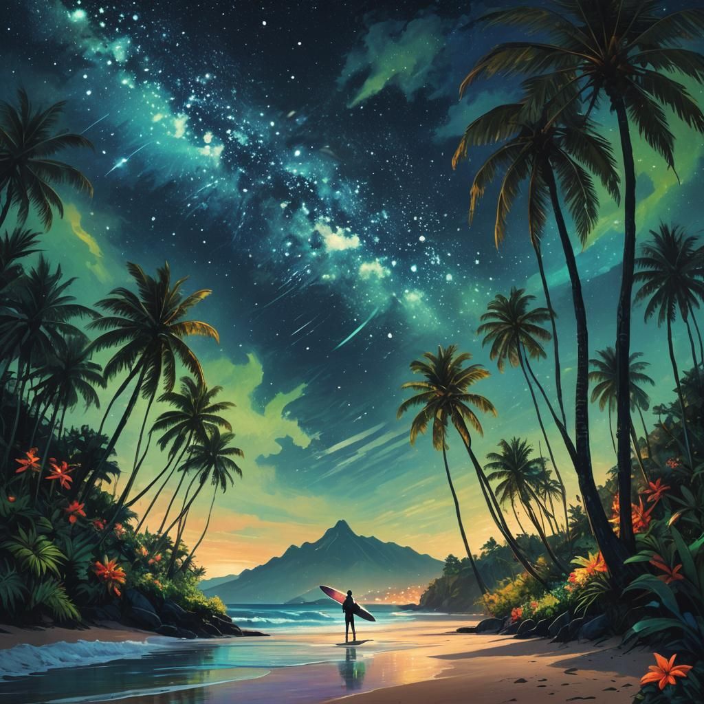 Brazilian Beach at Night: Fantasy Concept Art