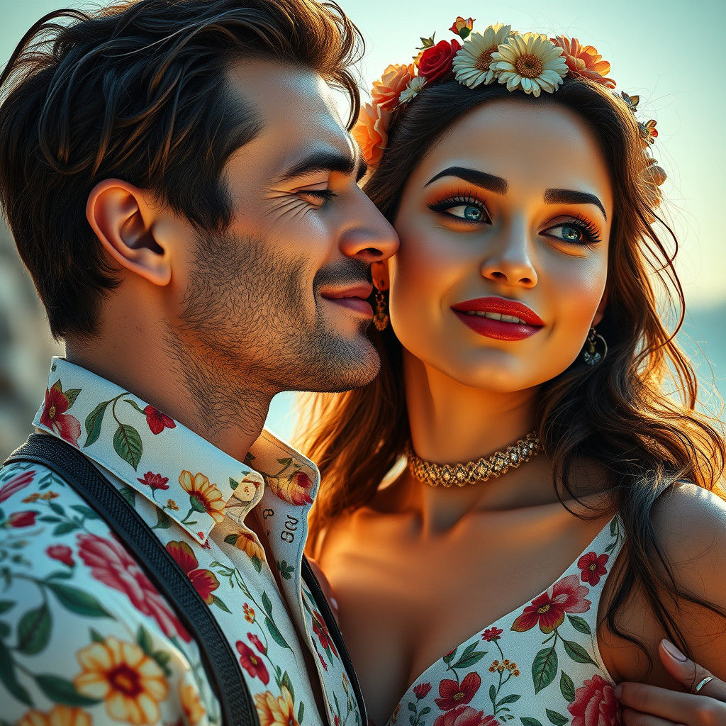 Italian Man and Persian Woman in Hyperrealistic Portrait