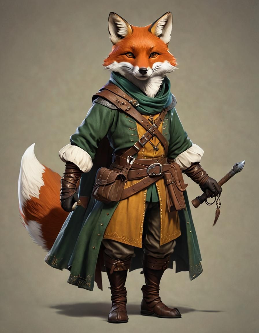 Anthropomorphic Fox Rogue in Medieval Fantasy Attire