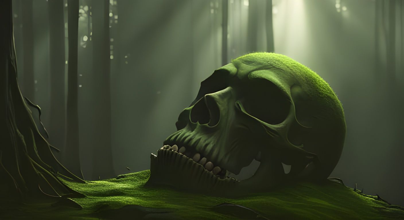 Moss Covered Skull Mountain in Dark Forest