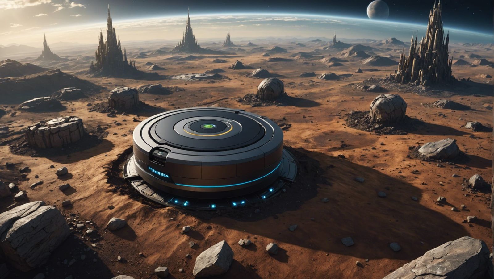 Giant Roomba Vacuums Earth in Space: Matte Painting