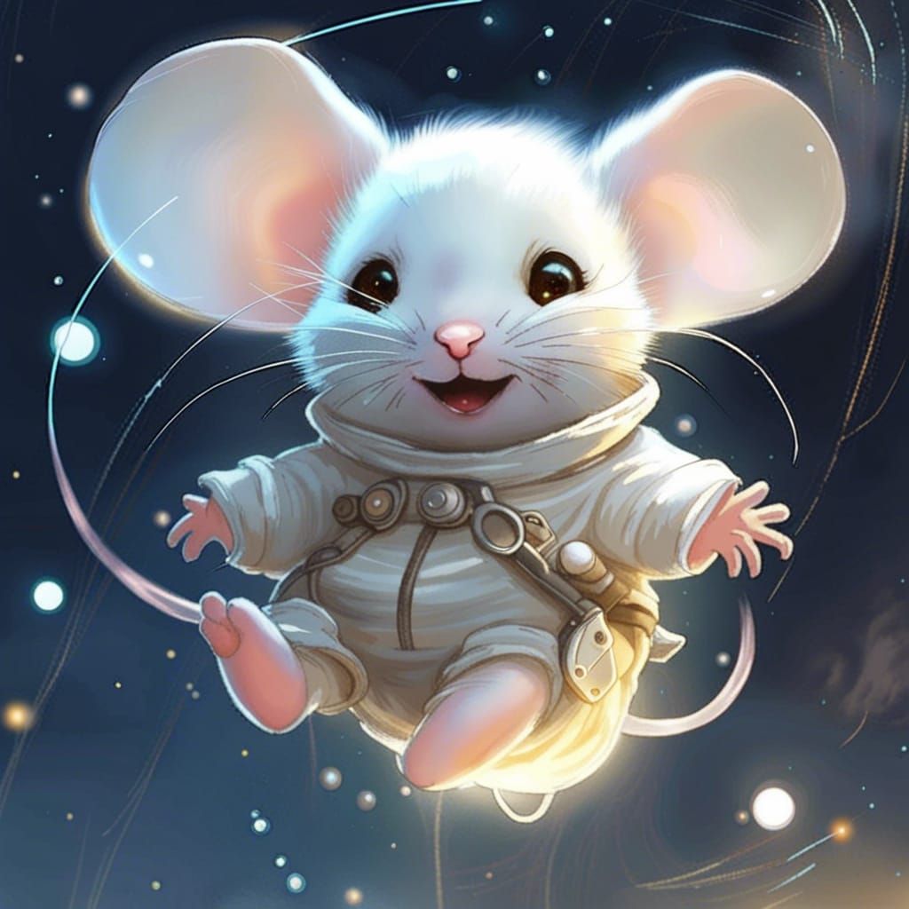 Adorable Flying Mouse in Bioluminescent Milky Way