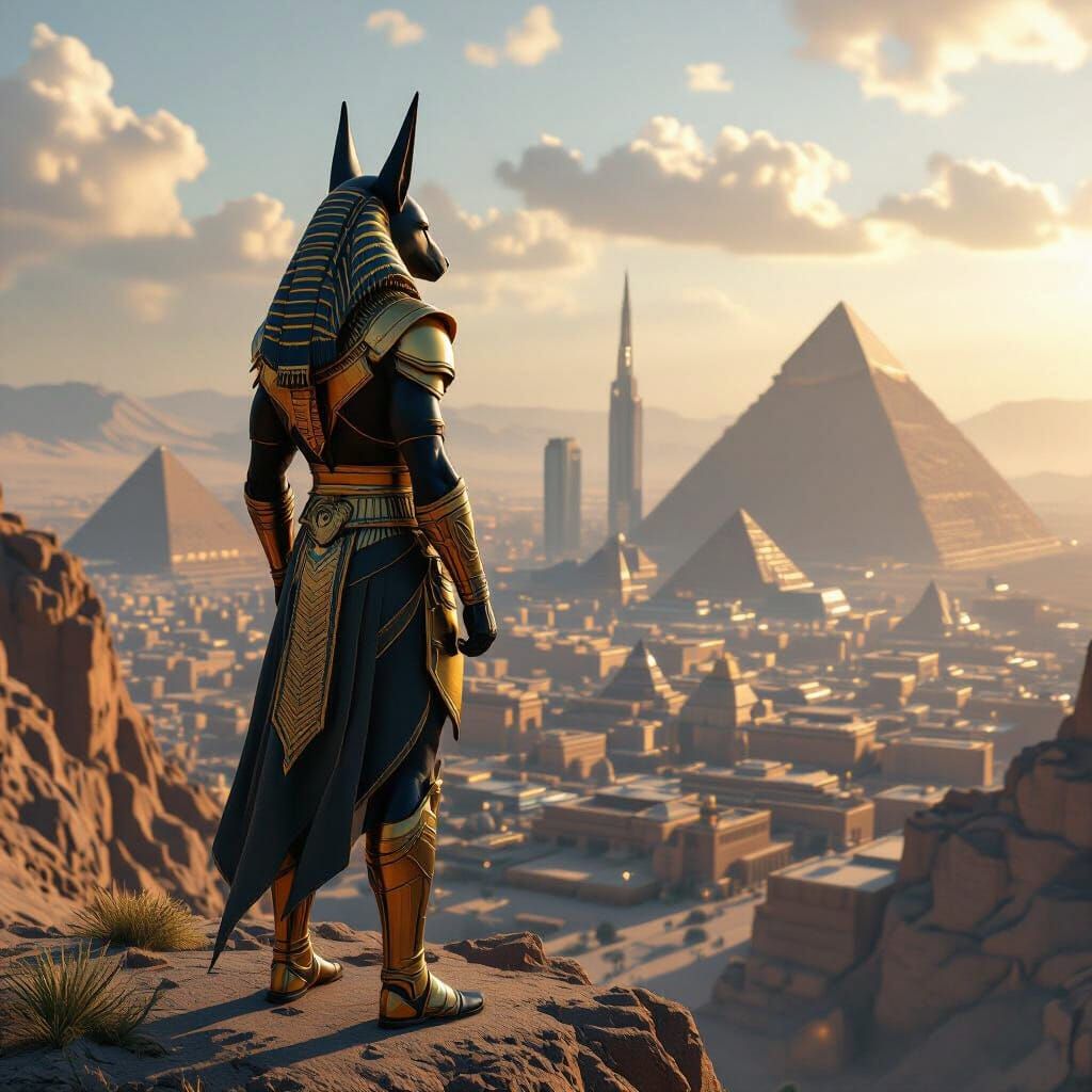 Anubis Overlooks a Modern Ancient Egyptian City