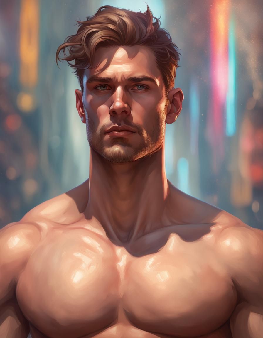 Detailed Portrait of Muscular Man in Underwear