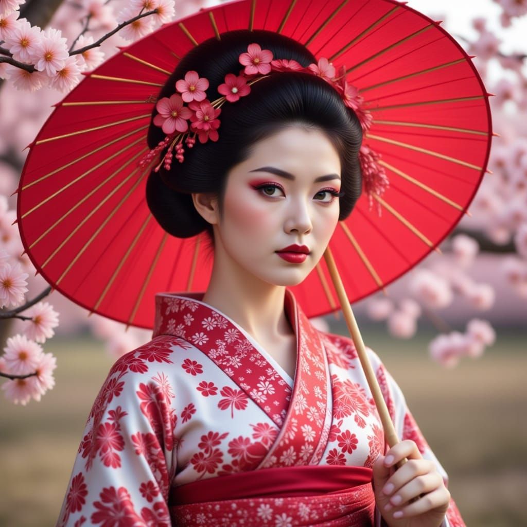 Captured amidst a serene backdrop of cherry blossoms, this i...