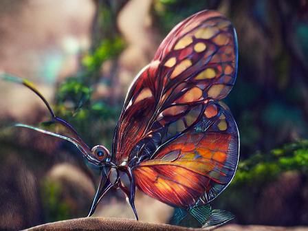 Steampunk Anime Butterfly in Lush Forest: Watercolor Style