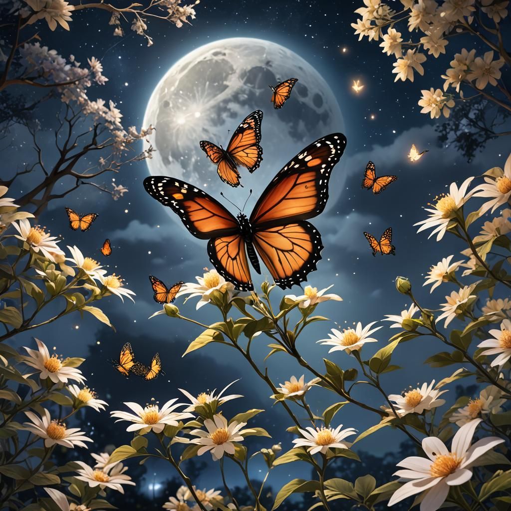 Moonlit Monarch Butterfly in 3D Anime Style