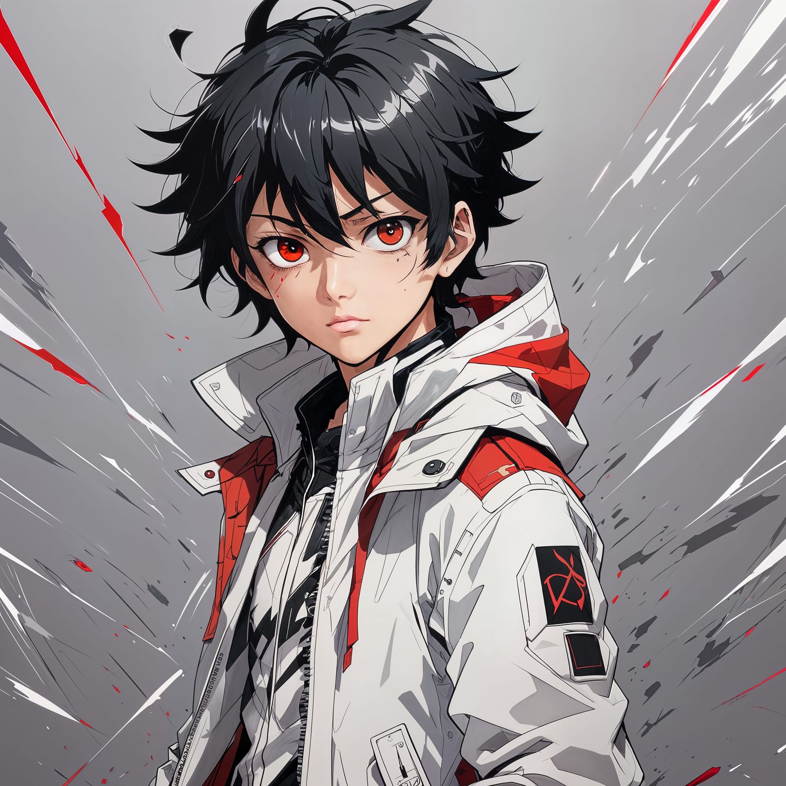 Anime Boy with Red Eyes in Cel-Shaded Style