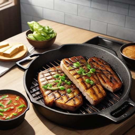 Juicy Pork Chop Sizzling on Grill: Hyper-Realistic Digital A...