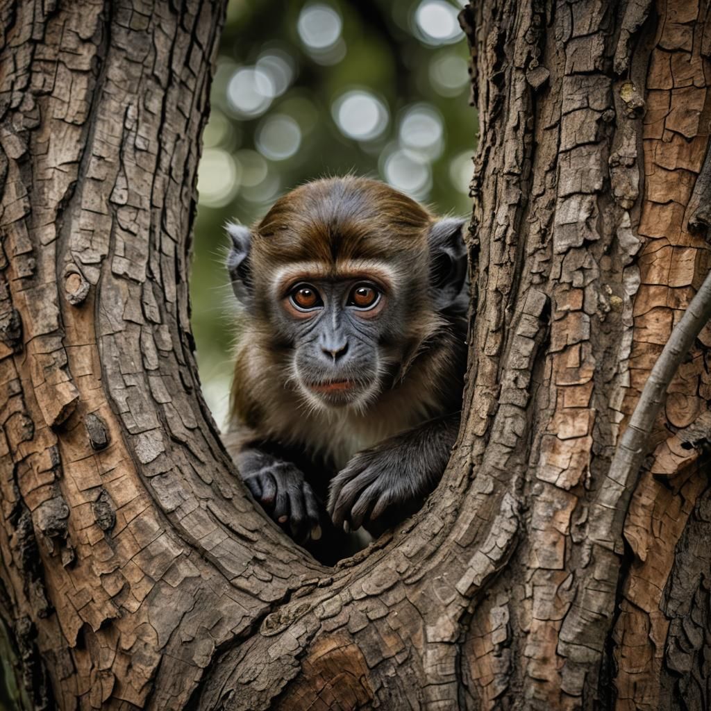 Curious Monkey Peek, Detailed Matte Painting, 8k