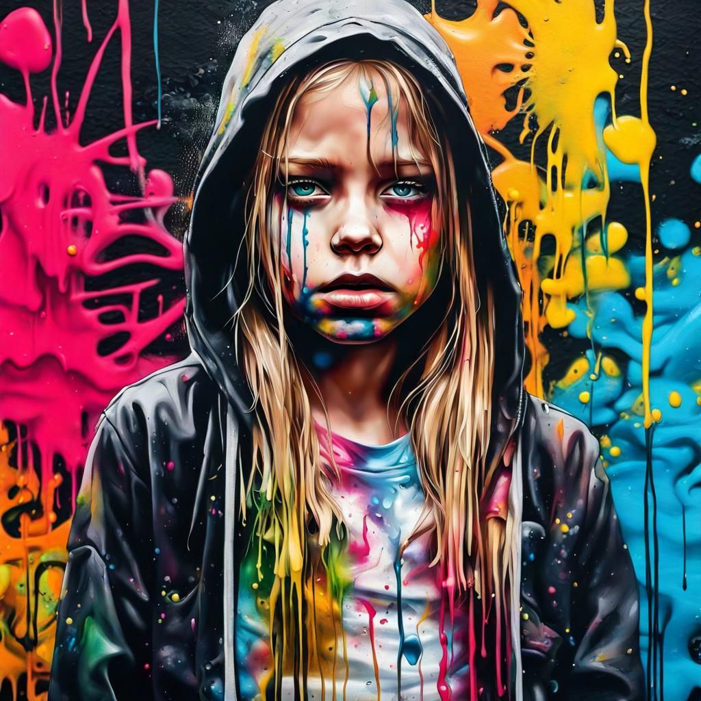 Sad Girl in Graffiti Street Art Style