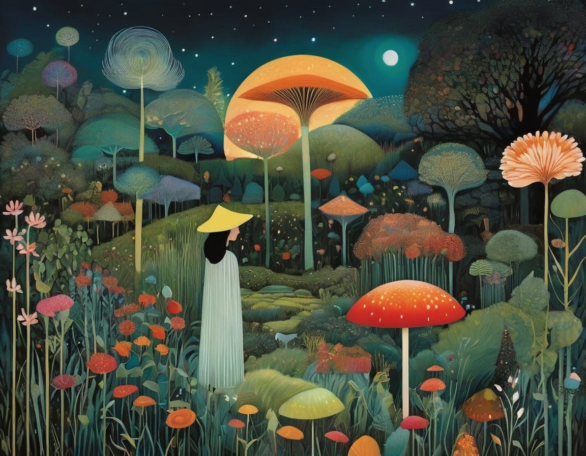 Enchanted Night Garden Illustration