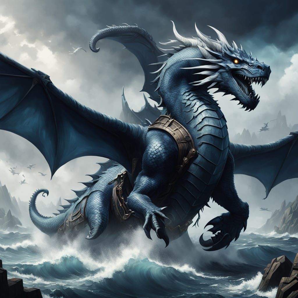 Sapphire Dragon Wields Stormy Fury in Epic Fantasy Battle