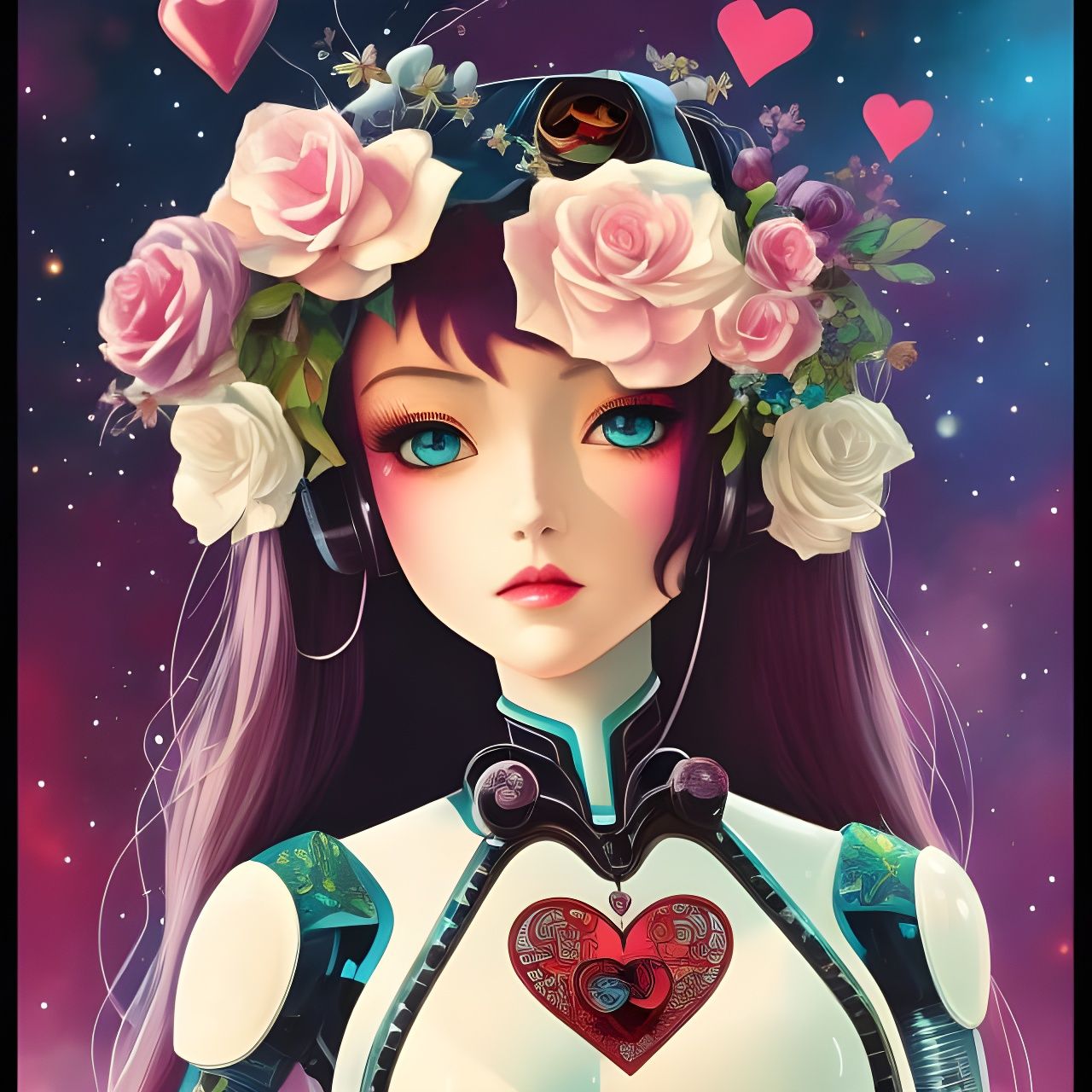 Beautiful Robot with Glass Details in Anime-Cel Art