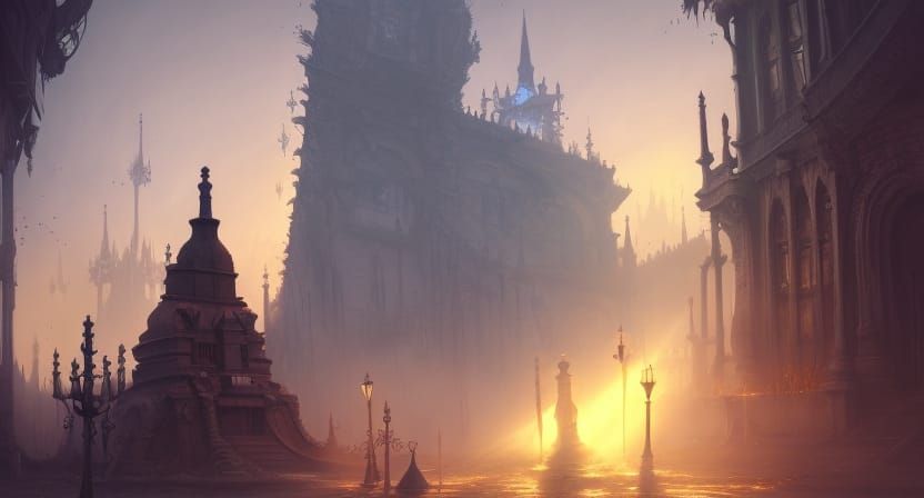 Surreal Cement Building with Lens Flares