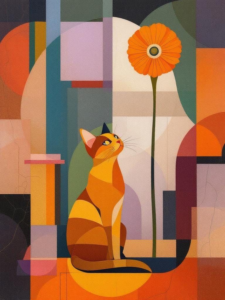 Cat with Flower in Inca Art Style