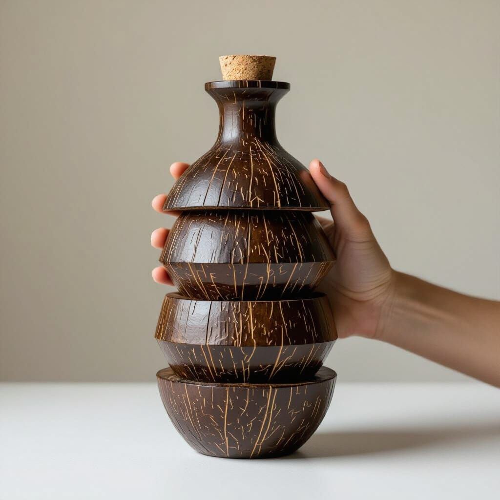 Handcrafted Coconut Shell Bottle in Tribal Style