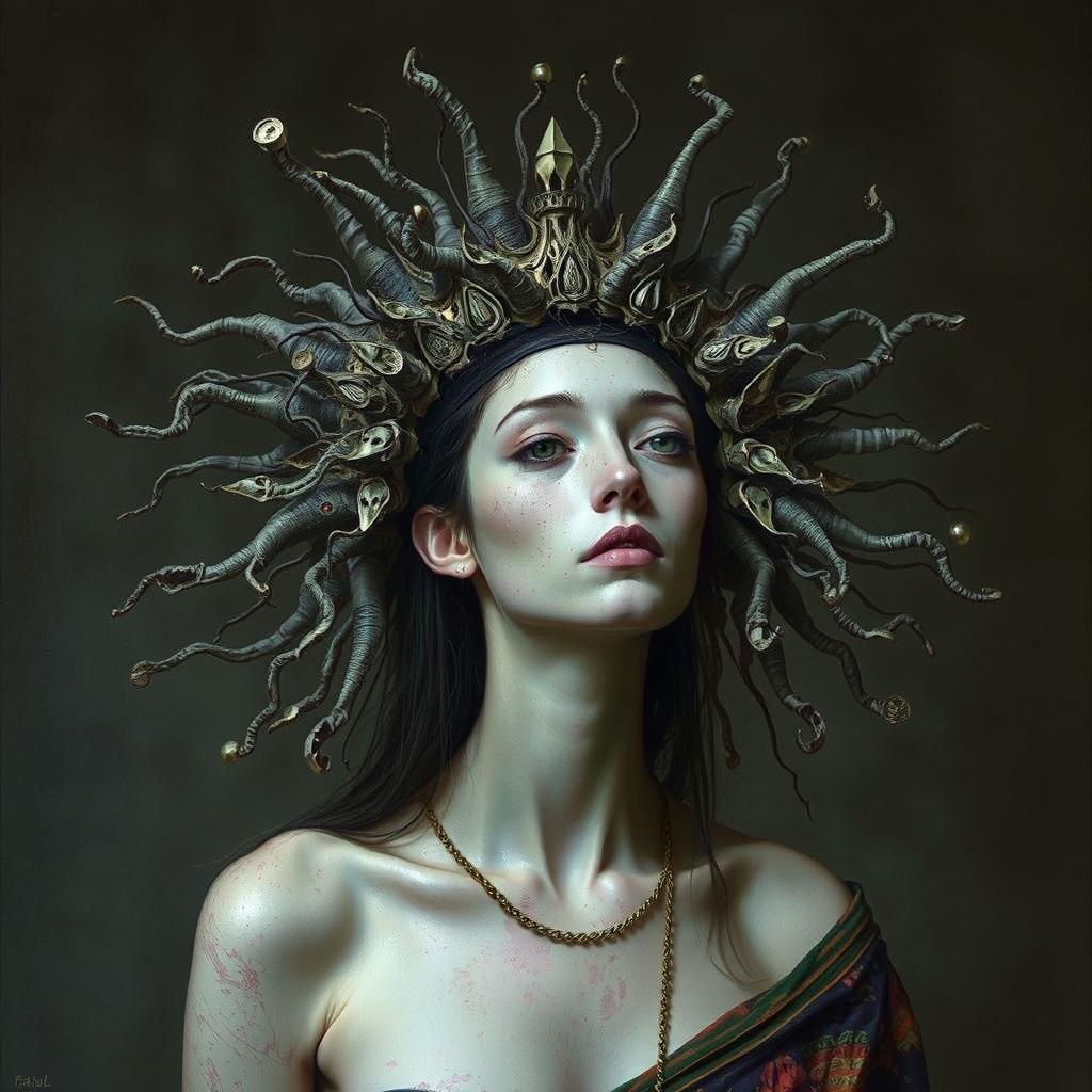 Woman with Bizarre Headdress: Anatomical Surrealism