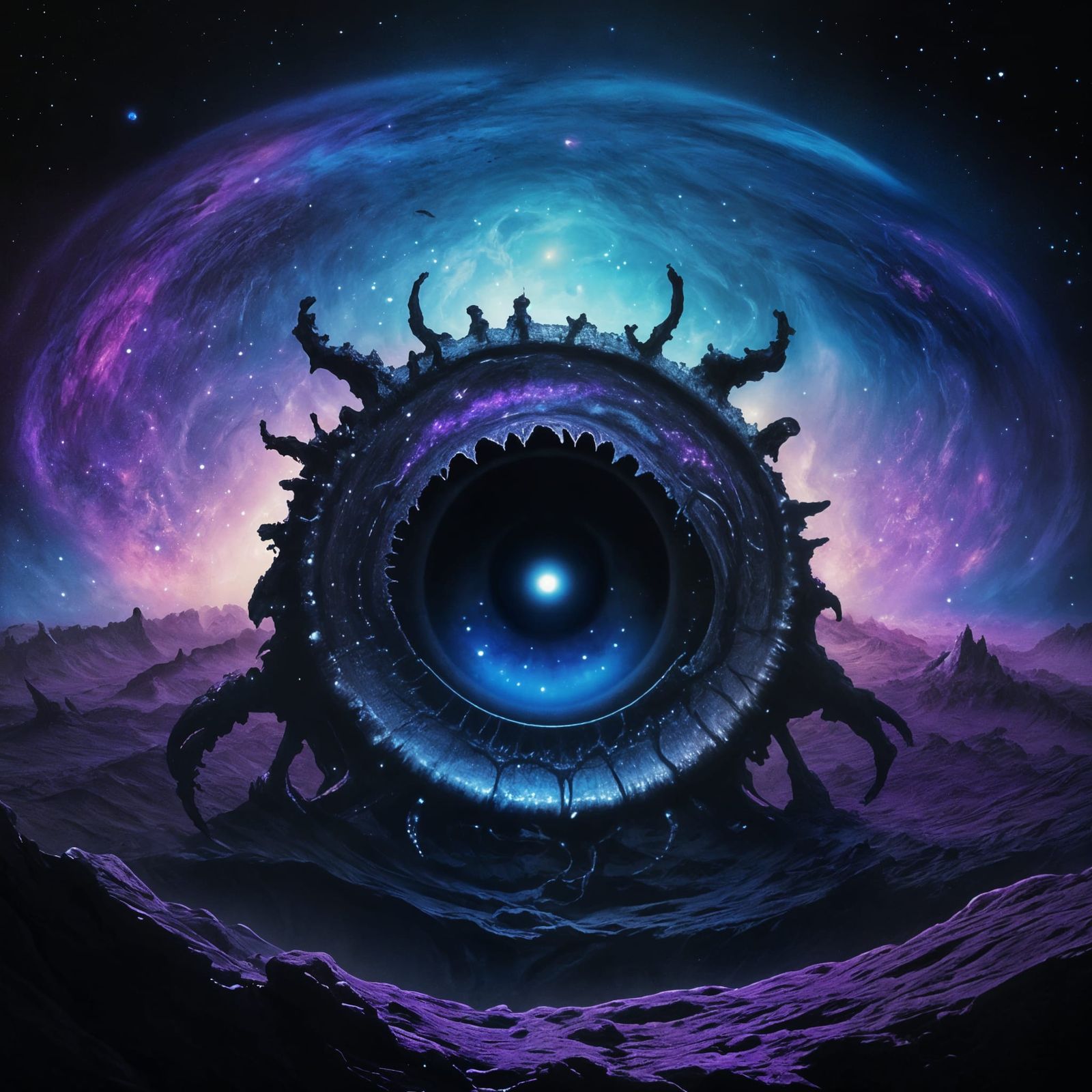A sentient nebula takes the form of a colossal eye, gazing o...
