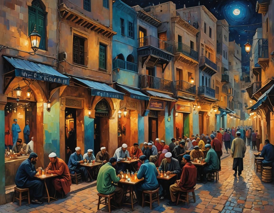 Fes Medina at Night: An Expressionist Oil Painting