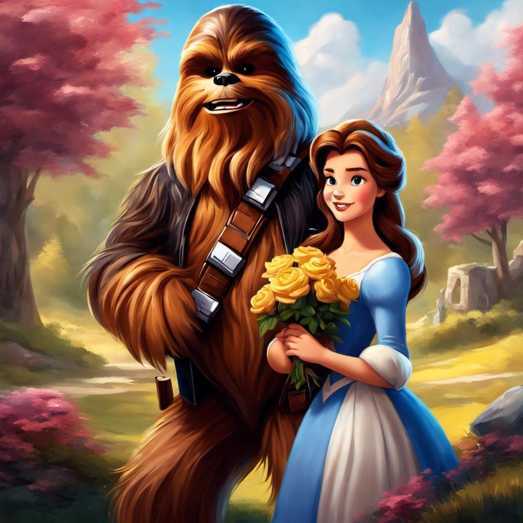 Belle and Chewbacca Portrait in Happy Painting Style