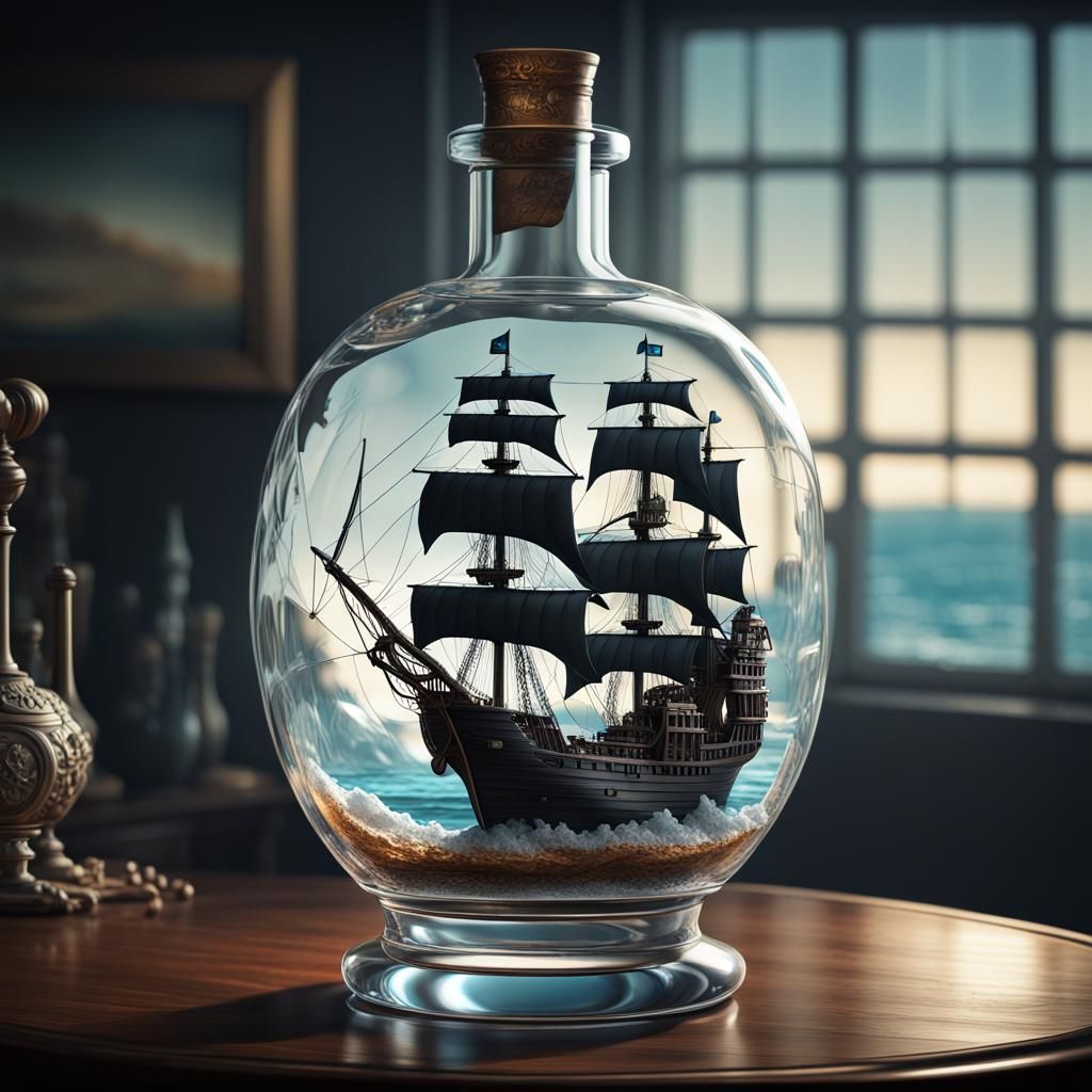Pirate Ship in Glass Bottle Digital Art