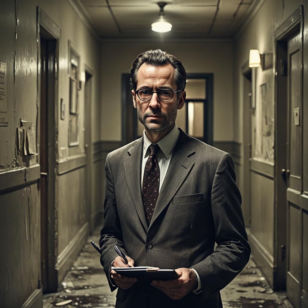 Psychiatrist in Dimly Lit Mental Institution Corridor