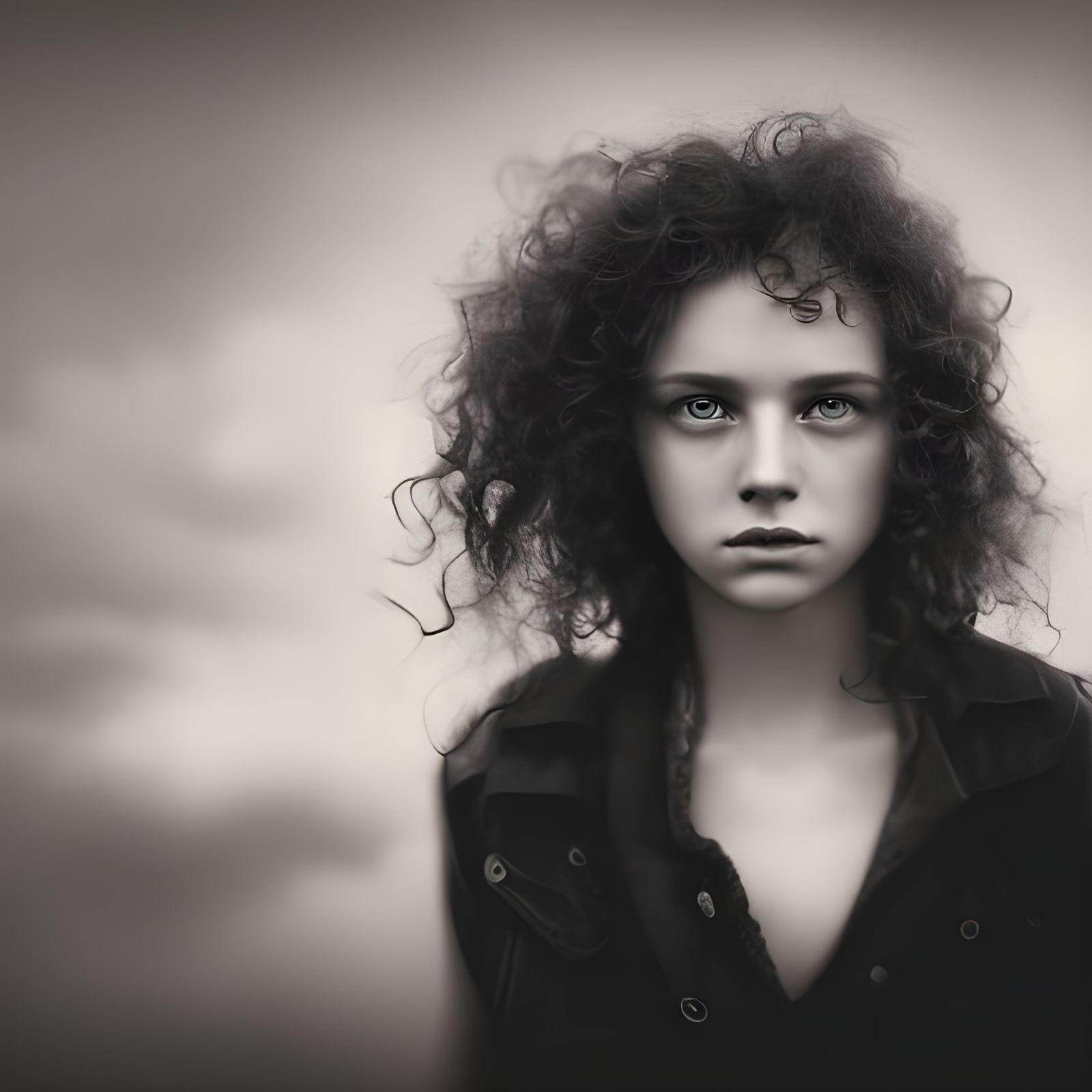Striking Portrait of Girl with Curly Hair