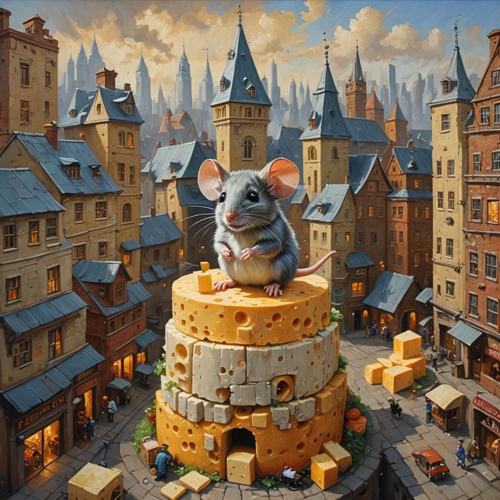 Mouse in Cheese City: An Oil Painting