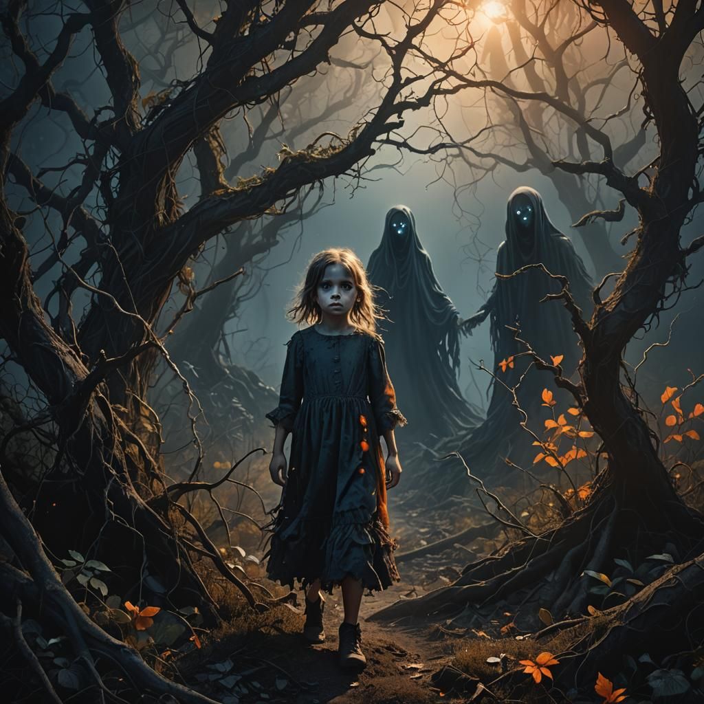 Eerie Forest Encounter in Dark Fantasy Style