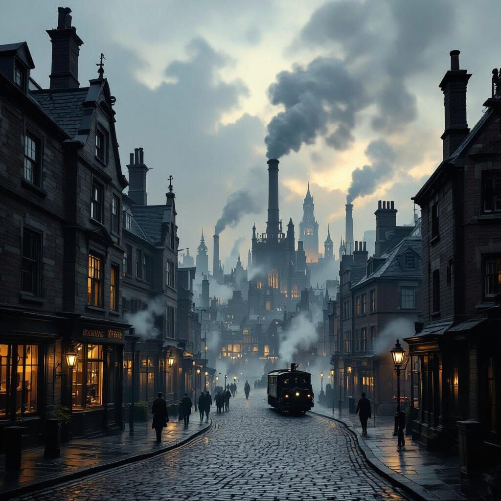Victorian Industrial Cityscape in Gritty Realism