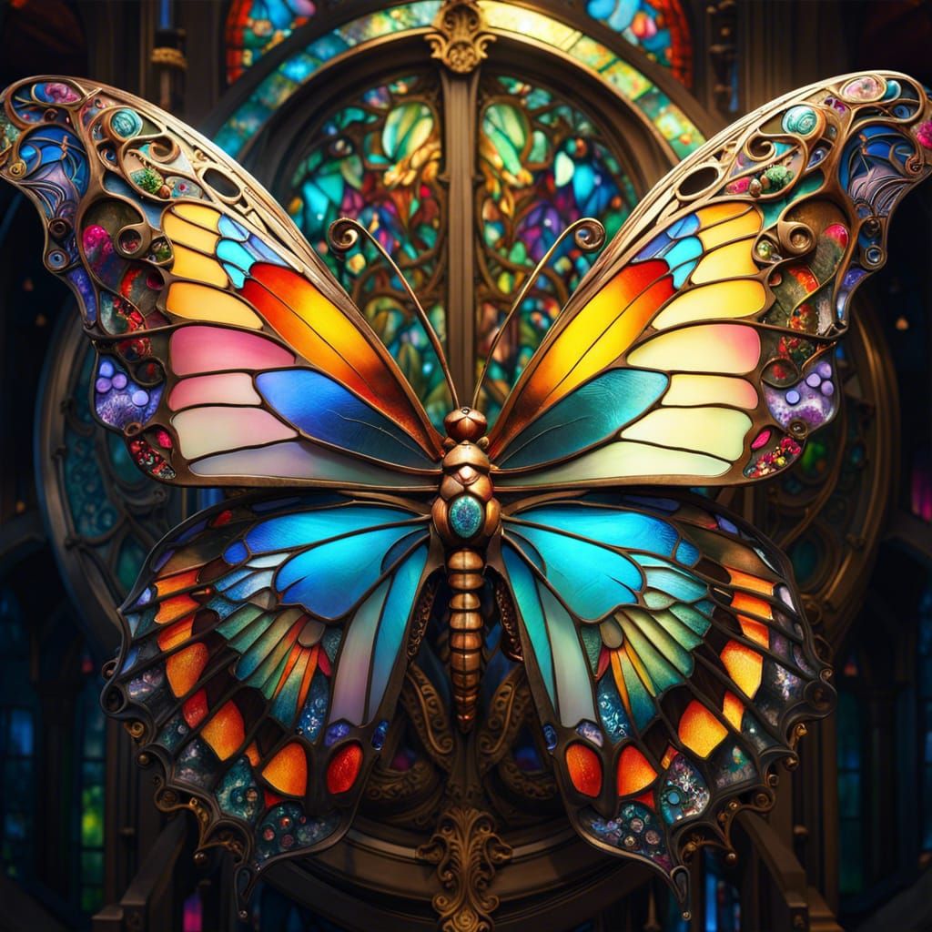 Stained Glass Butterfly in Fantasycore Style