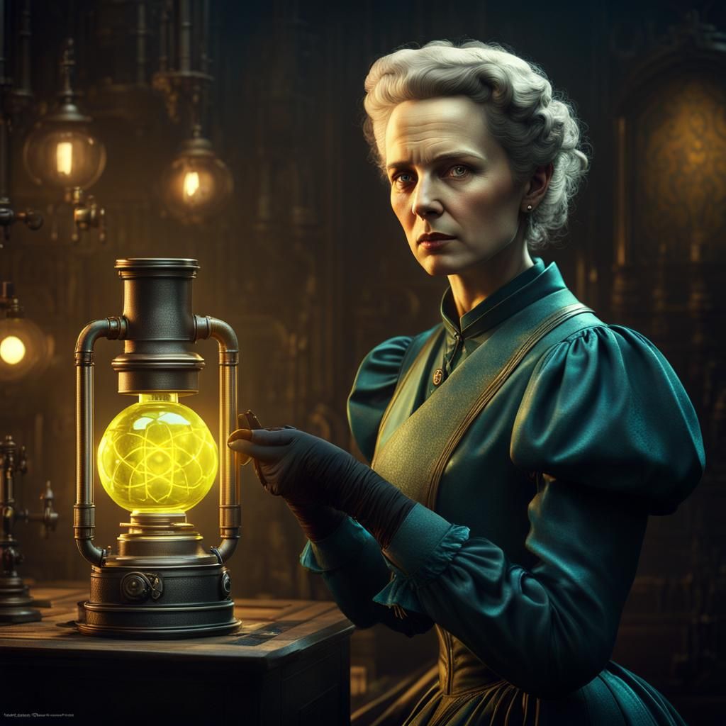 Marie Curie Portrait in Steampunk Style