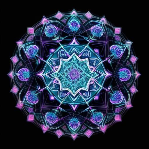 Glowing Crystal Orb Above Neon Mandala in Futuristic Style