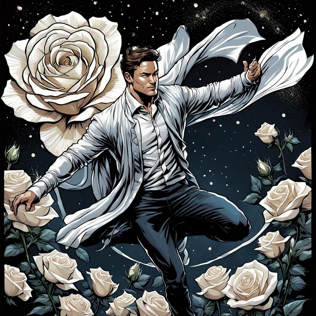 Male Dancer on White Rose in Comic Book Style